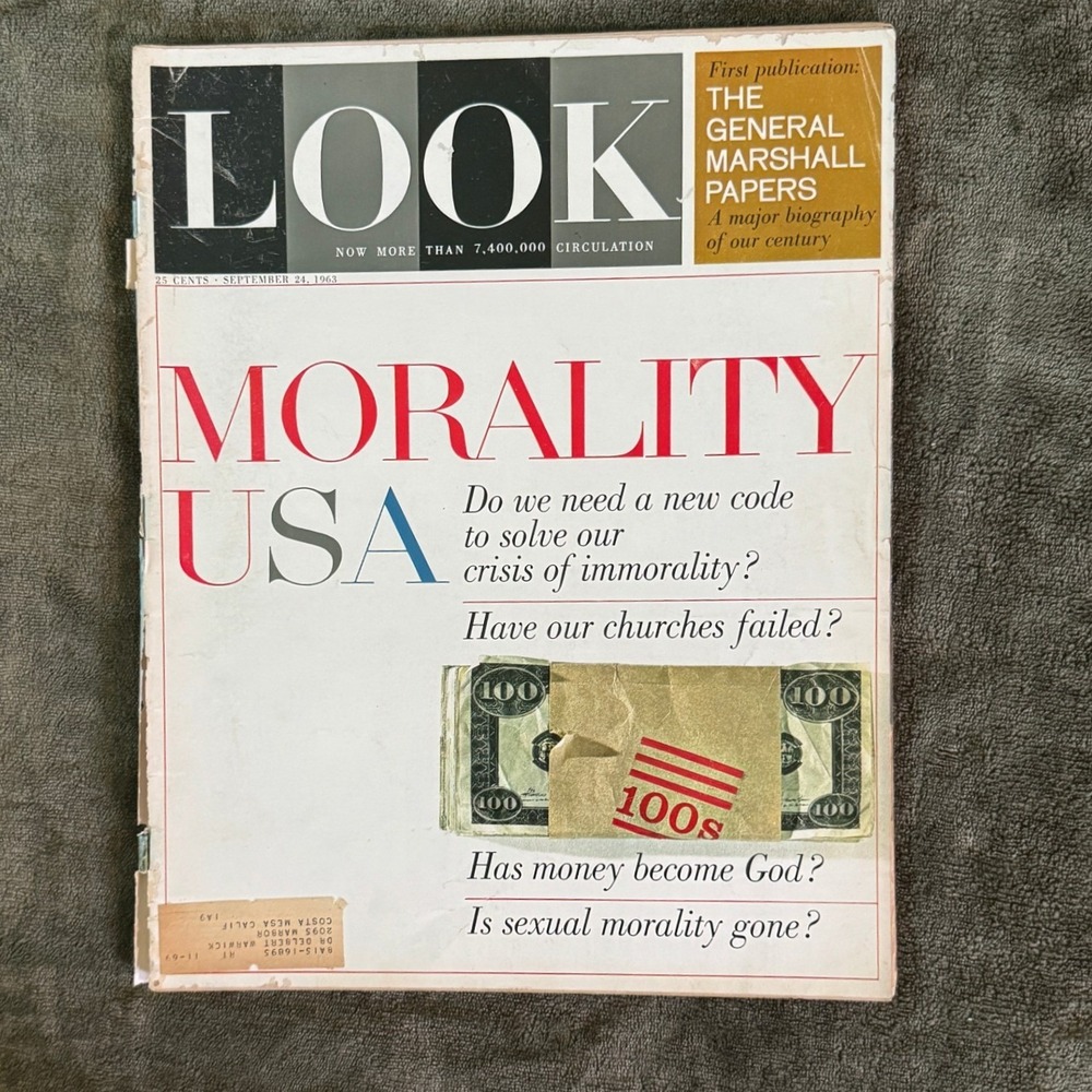 Vintage LOOK Magazine September 24 1963 Morality‎ USA General Marshall Papers